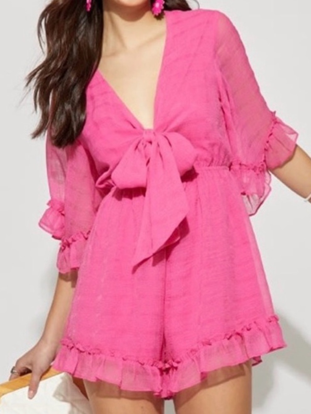 miami Hot Pink Tie-Front Romper